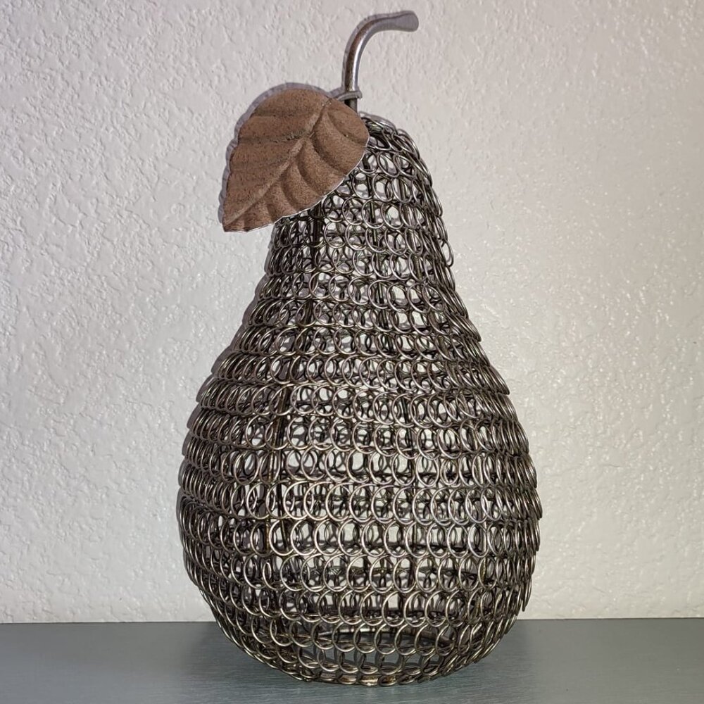 Metallic Wire Pear Sculpture